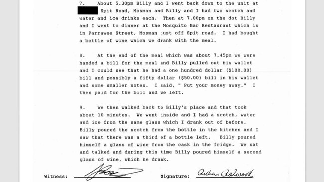 The events of the night as told to police by Mr Dutfield’s friend and suspected murderer, Arthur Ashworth. Picture: Special Commission of Inquiry into LGBTIQ hate crimes