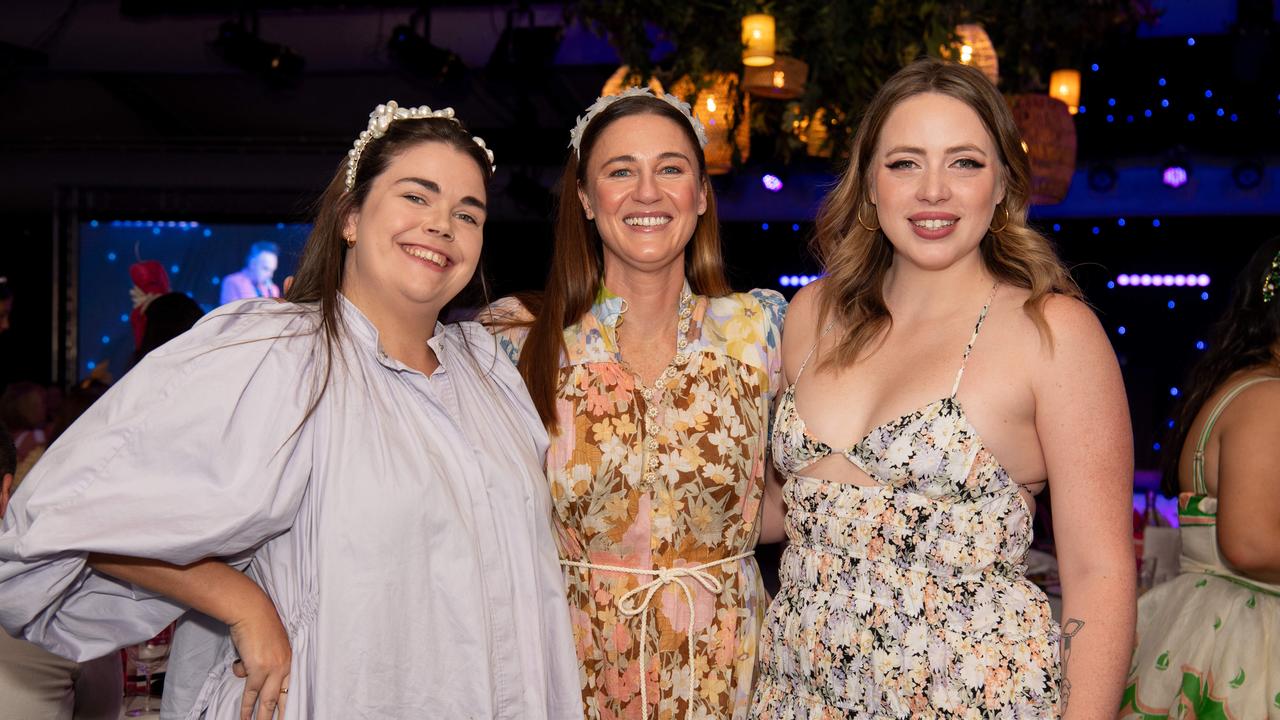 Brigid Stock, Sarah Andrews and Anneliese Grazioli at the 2024 Darwin Cup Carnival Ladies Day. Picture: Pema Tamang Pakhrin