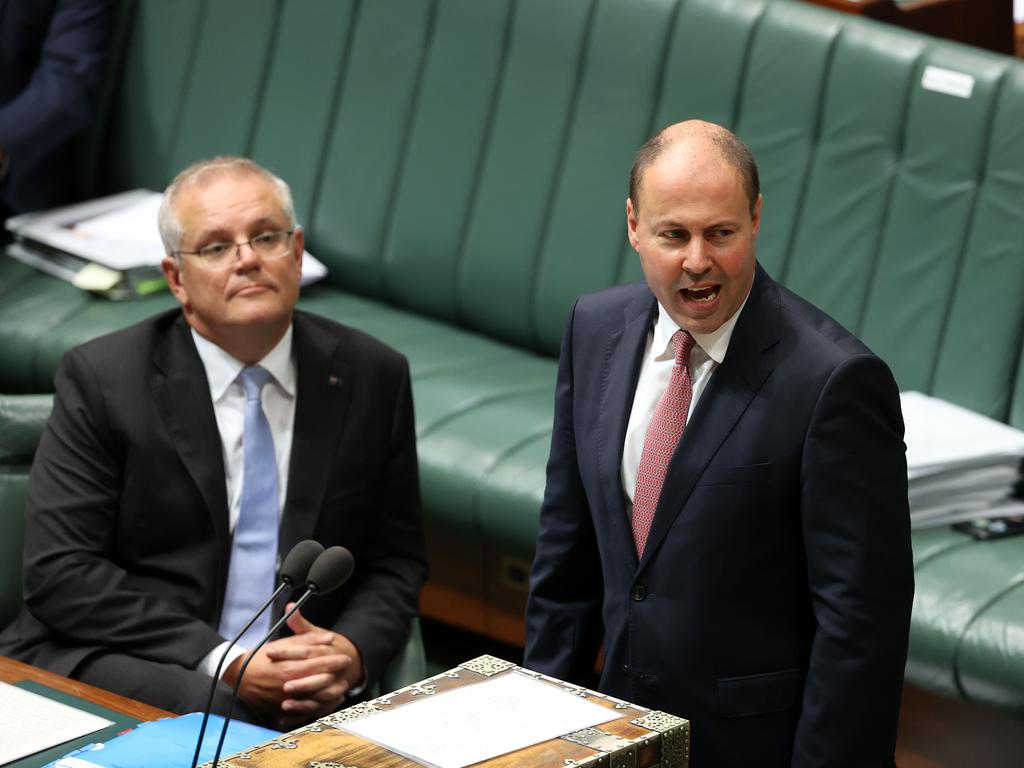 Prime Minister Scott Morrison with Josh Frydenberg during Question Time. Picture: NCA NewsWire/Gary Ramage