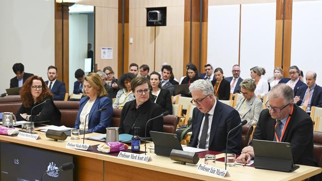 Vice-chancellors from Australian National University, Monash University, University of Melbourne, University of Sydney and Deakin University at Parliament House in Canberra. Picture: Martin Ollman/NewsWire