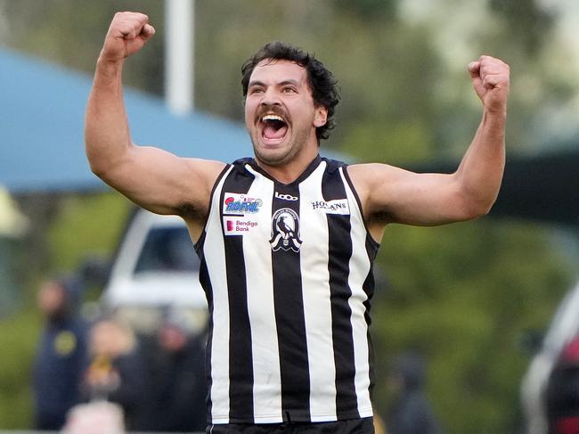 RDFNL footy: Wallan v Kyneton at Greenhill Reserve.  Mason Bowden of Wallan celebrates his goal after the siren.Picture : George Sal