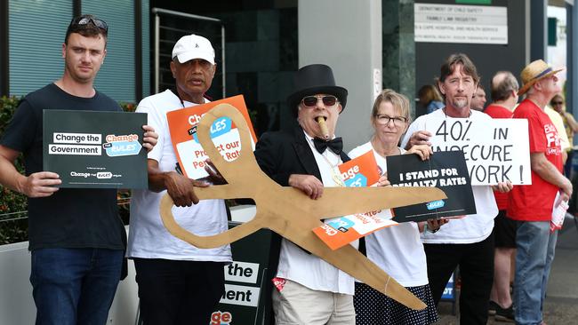 Protesters take a stand against the penalty rates cut that will come into effect from Monday. Picture: Brendan Radke/News Corp Australia