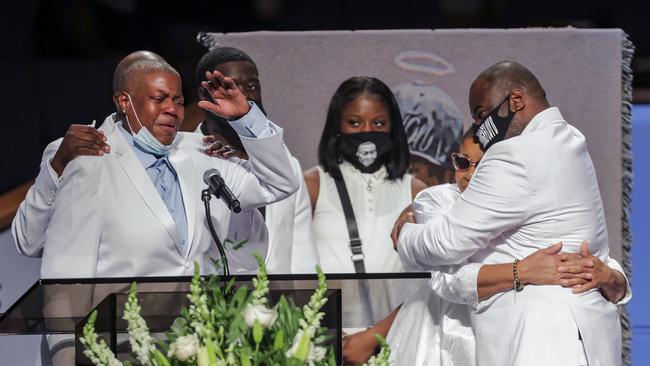 LaTonya Floyd speaks during the funeral for her brother, George Floyd, at The Fountain of Praise church in Houston.