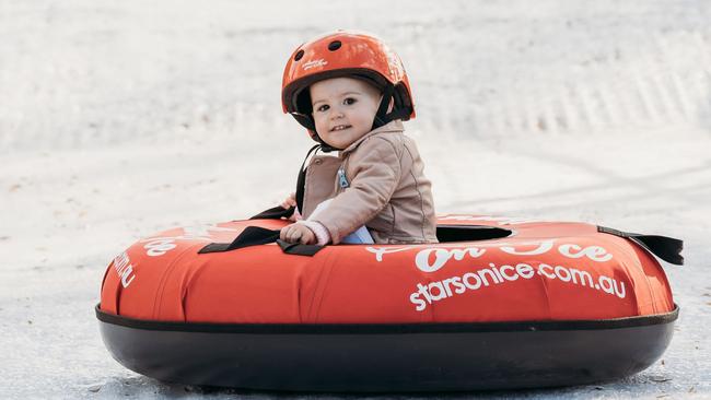 A child enjoys the ice slide at the 2020 Campbelltown Chill Fest. Picture: Puzzleman Productions