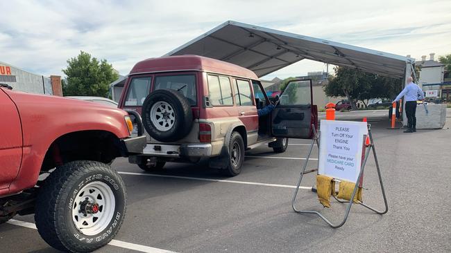 People are lining up at testing clinics across Adelaide for the third day, including at Port Adelaide. Picture: Emma Brasier