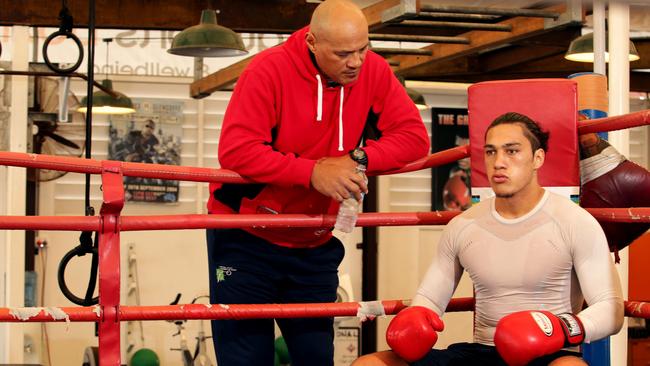 Tapu and Jai Opetaia as he prepared to make his professional debut in 2015.