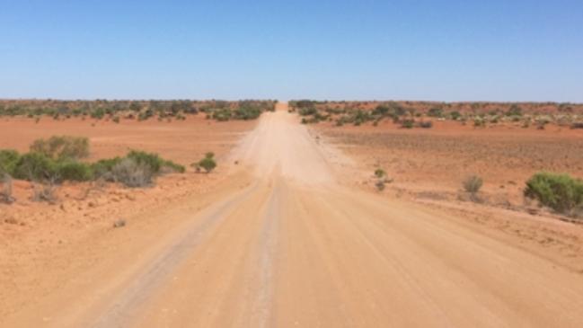 A road on the way to Innamincka in South Australia that the Nikakis family photographed on their epic odyssey around Australia.