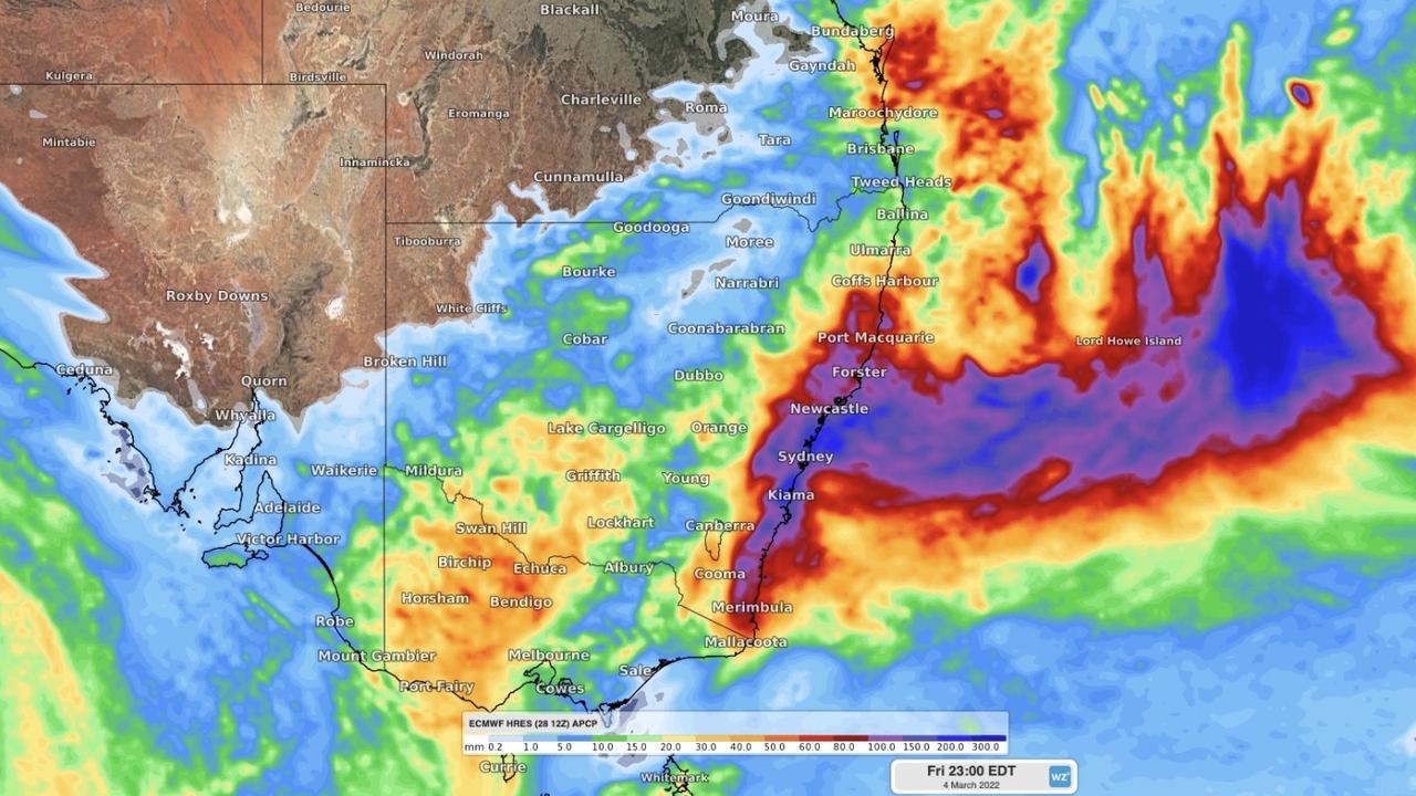 Forecast accumulated rain between Tuesday and Friday, according to the ECMWF-HRES model. Picture: Weatherzone