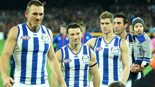 Drew Petrie, Brent Harvey, Nick Dal Santo and Michael Firrito all exited North Melbourne last year. Picture: Tom Huntley