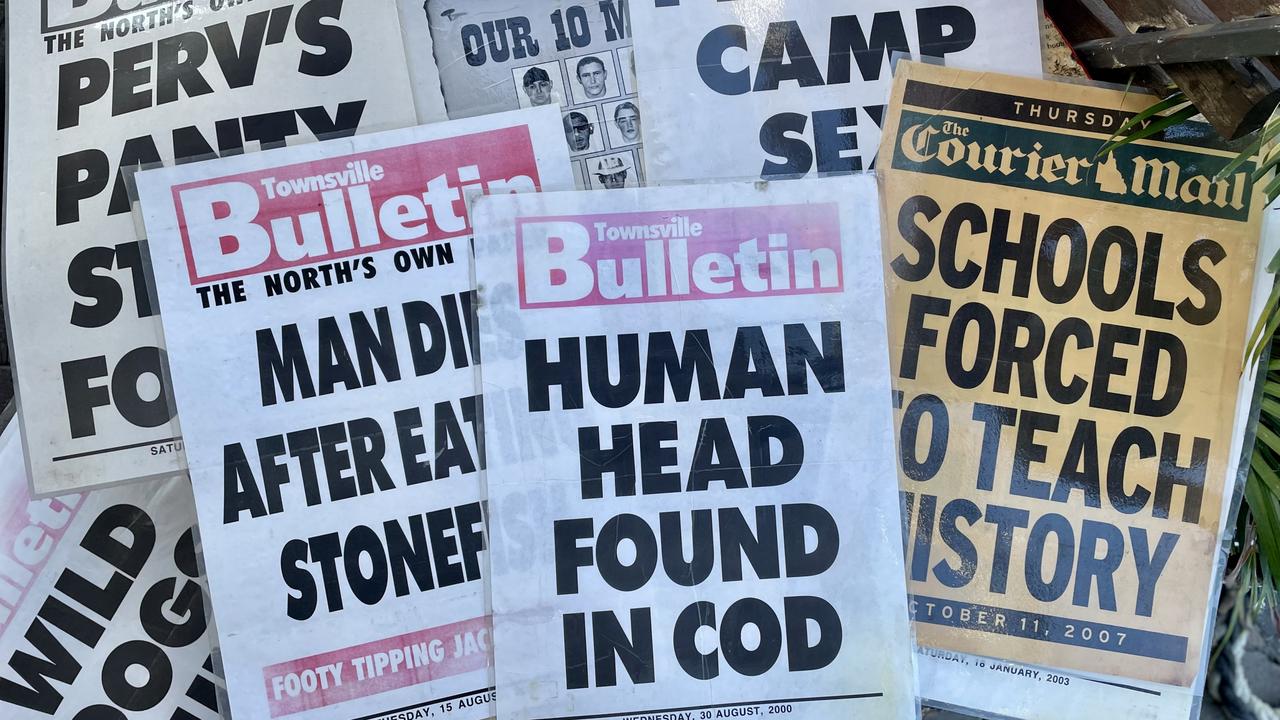 An unnamed man on Magnetic Island had a collection of Townsville Bulletin front pages throughout the years, collecting some of the quirkiest, most absurd headlines from North Queensland.