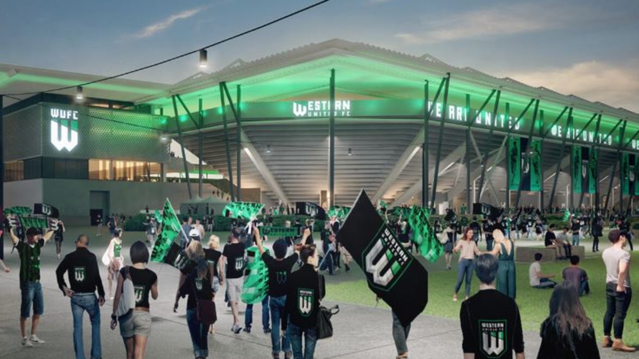 An artist's impression of the new stadium, which should be ready sometime during the 2026-27 A-League season. Picture: Western Melbourne Group.