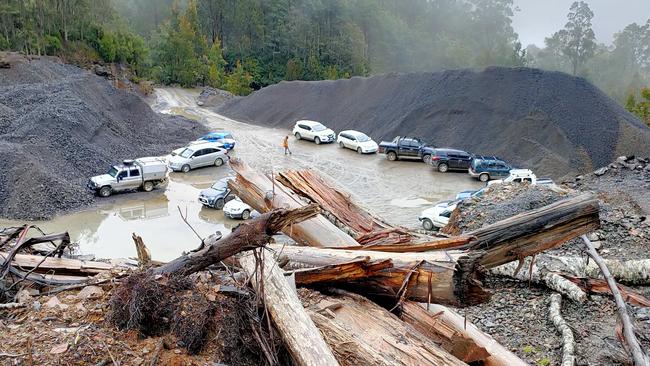 Open day parking below Coupe TN 034G, due to be cable-logged, before the cold and wet open day held on Sunday August 16, 2020. Visitors walked up a freshly made forestry road to the coupe. <br/>Picture: AMANDA DUCKER