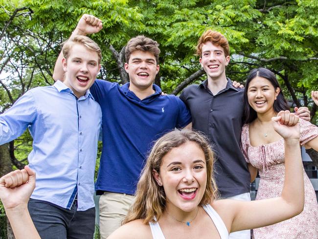 Top QTAC ATAR students for 2020 Matina Samios (front) with Declan Fletcher, Lewis Luck, Connor Davis, and Katherine Nguyen, Saturday, December 19, 2020 - Picture: Richard Walker