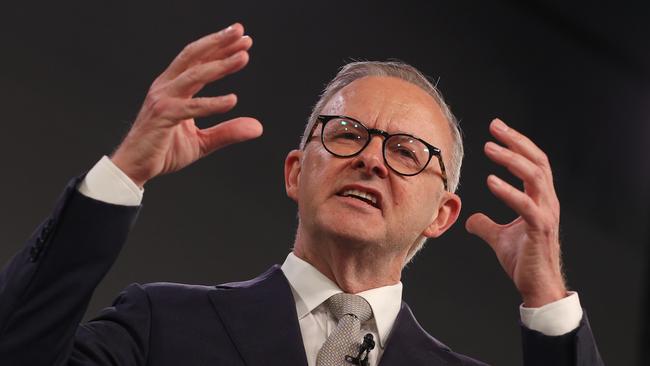 Anthony Albanese during the first leaders’ debate in Brisbane. Picture: Jason Edwards