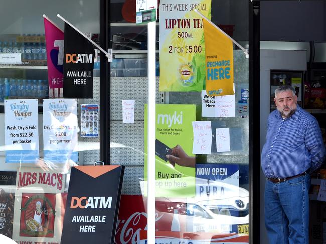 Convicted Paedophile Stephen Maxwell Murray at work in a convenience store in West Melbourne. Picture: Jay Town