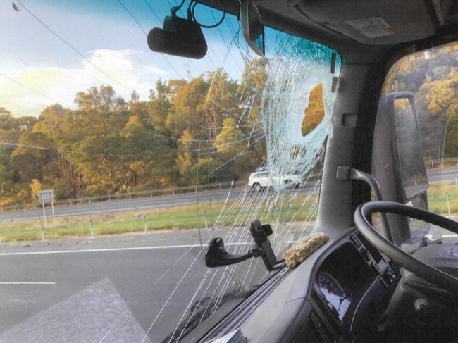 The white Isuzu Tilter truck was travelling along the Western Freeway about 6.10am. Photo: Victoria Police.