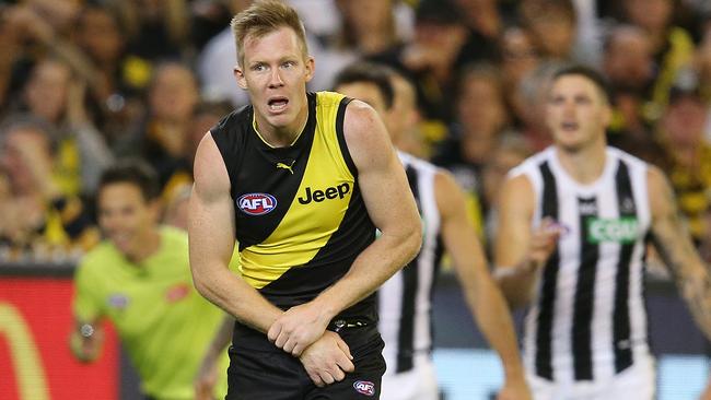 Jack Riewoldt injured his wrist and will miss four weeks. Picture: Michael Klein