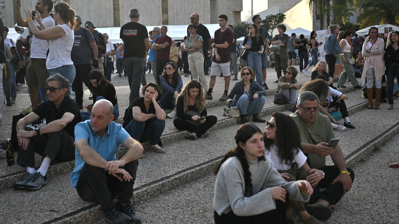 Families of hostages participate in a special prayer service ahead of the release of hostages, outside the Museum of Tel Aviv on November 24, 2023 in Tel Aviv, Israel. Picture: Getty Images