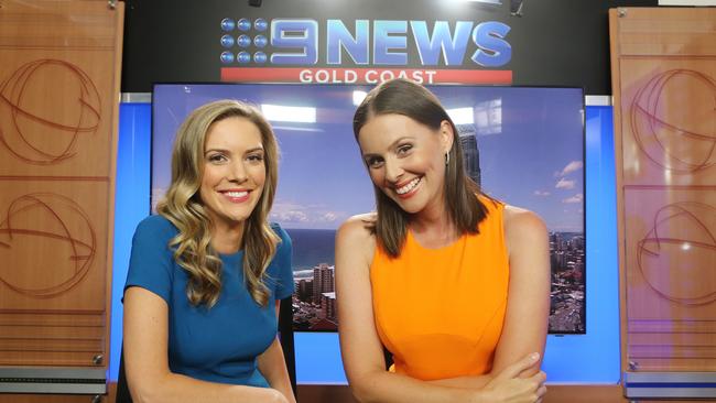 Carrie-Anne Greenbank and Eva Milic at work at their Gold Coast offices on the 20th anniversary of Nine Gold Coast News, which has been a breeding ground for talent. Picture Glenn Hampson