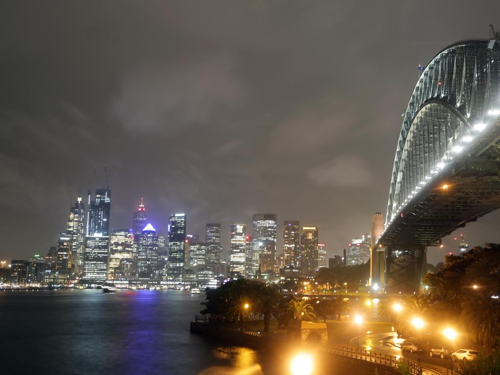 Pictured from Milsons Point is the City of Sydney during tonight's thunderstorm. Picture: Christian Gilles