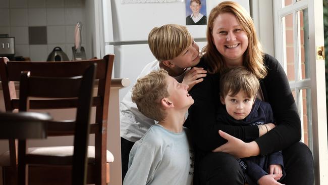 Britt Andrews with her sons Jordy, 11, Eli, 10 and Lennon, 4. Picture: Simon Dallinger