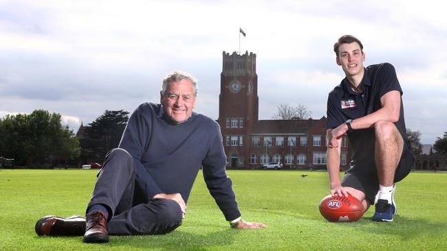 Geelong Brownlow medallist Alistair Lord with his grandson Ollie Lord. Picture: Glenn Ferguson