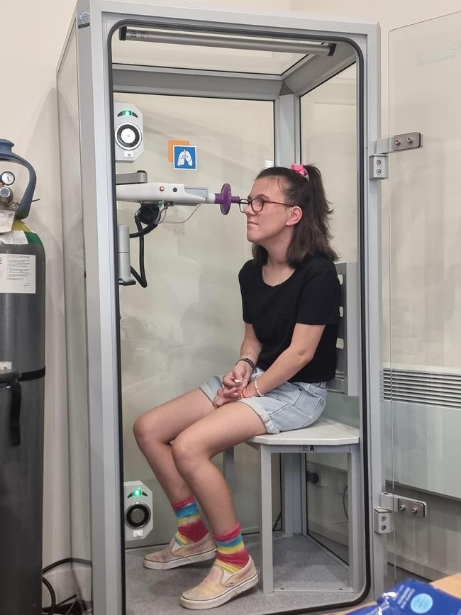 Brooke undergoing a lung function test. Picture: Supplied