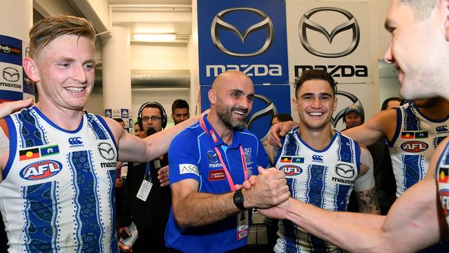 Interim coach Rhyce Shaw is a popular figure at Arden Street. Picture: Quinn Rooney/Getty Images.