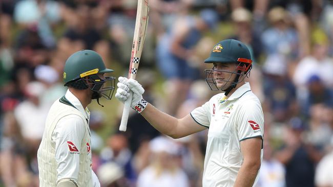 Cameron Green of Australia celebrates his 150. Photo by Hagen Hopkins/Getty Images.