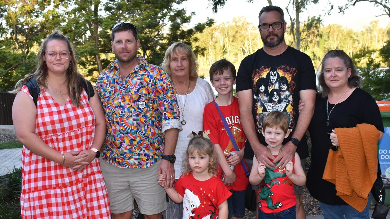 The Larsen, Robinson and Ashton families at the CBD Christmas Fair in Rockhampton on December 3, 2022.