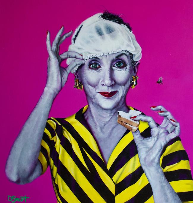 Dee Smart’s 2018 Archibald Prize finalist painting, Lunch in the Outback, of internationally recognised dancer and choreographer Meryl Tankard.