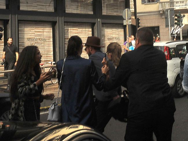 Gigi Hadid was filmed fighting off prankster Vitalii Sediuk after he grabbed her. Picture: Splash News