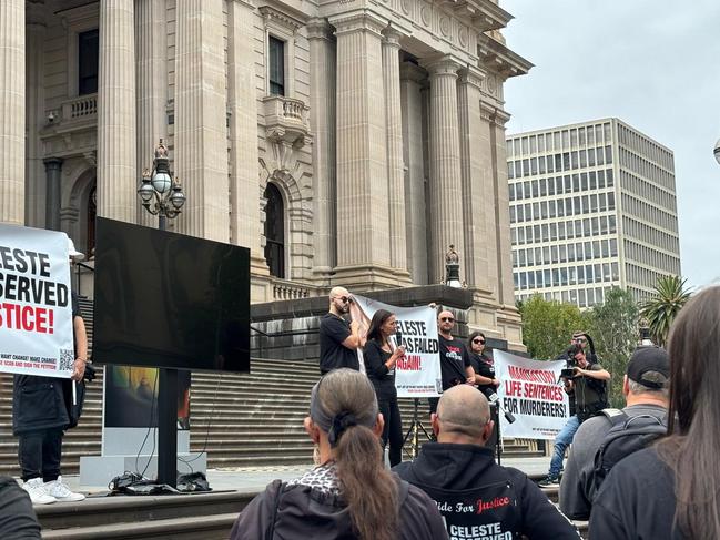 Celete Manno's mother speaks at the protest. Picture: Olivia Jenkins