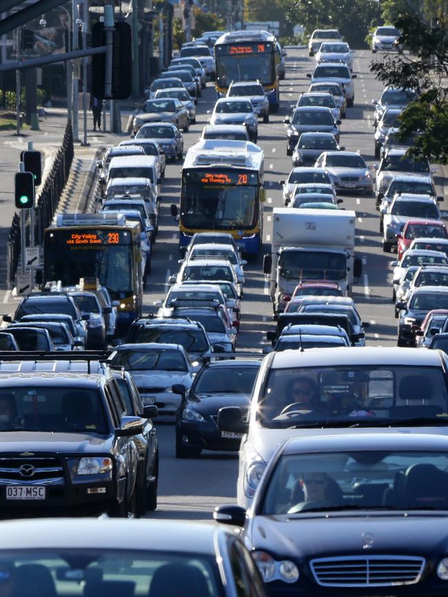 Stanley Street traffic at 8am. Picture: Darren England