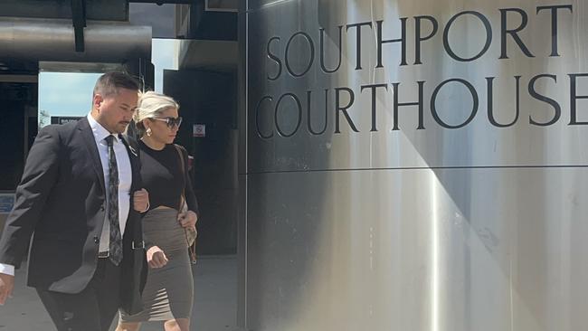 Gold Coast bodybuilder and PT Stephanie Kalms (right) leaving the Southport courthouse beside lawyer Riccoh Deobarama. Picture: Jessica Paul