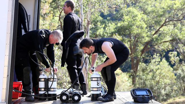 Police divers get set to search farm dams in a bid to find missing three year old Anthony AJ Elfalak. Picture: NCA NewsWire / Peter Lorimer.