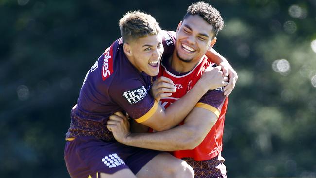 BRISBANE, AUSTRALIA - NewsWire Photos July 14, 2020 Reece Walsh, L, and Xavier Coates, R, during the Broncos training session in Brisbane. Picture NCA NewsWire/ Tertius Pickard