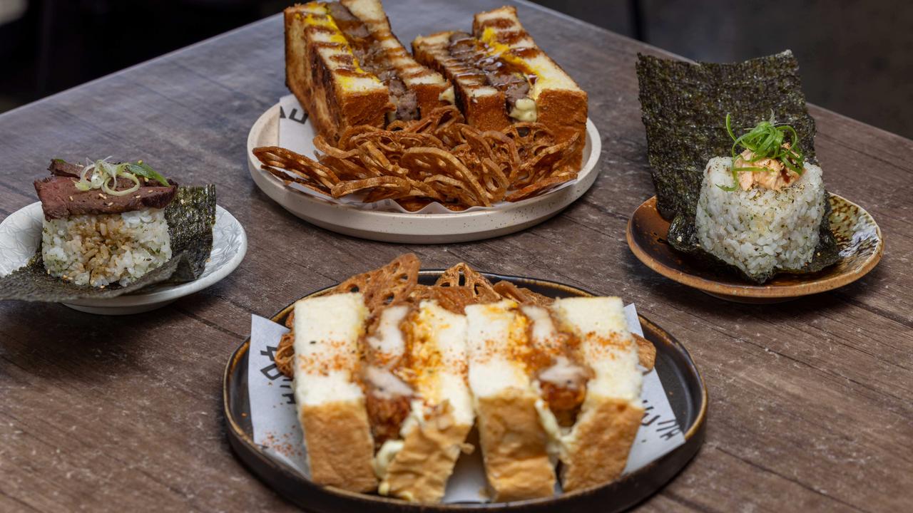 Yuna Cafe’s take on Japan’s famous triangular rice balls and sandos made with speciality milk bread. Picture: Ben Clark