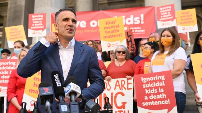 Opposition leader Peter Malinauskas speaking on the steps of parliament. Picture: Naomi Jellicoe