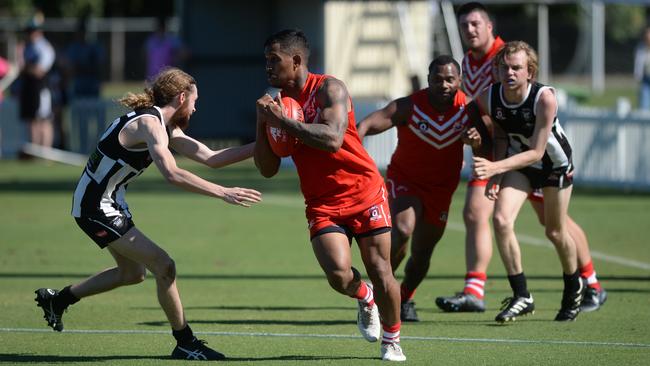 Ben Barba made his senior Aussie rules debut for Eastern Swans at the weekend. He kicked seven goals in Reserve Grade and backed it up with six more majors in A-Grade. Photo: Callum Dick