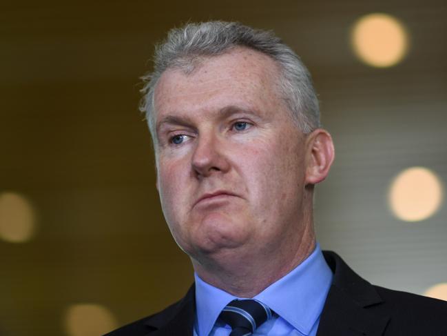 Shadow Environment Minister Tony Burke speaks to the media during a press conference at Parliament House in Canberra, Thursday, August 16, 2018.  (AAP Image/Lukas Coch) NO ARCHIVING