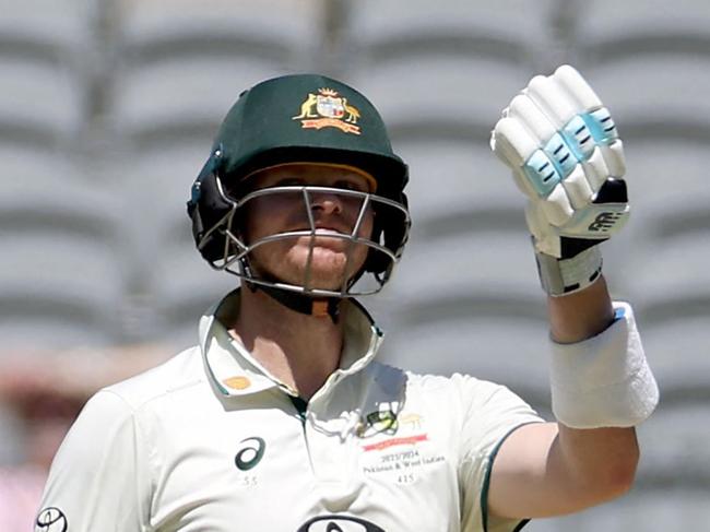 Australiaâs Steve Smith walks to the pavilion following a leg before wicket (LBW) decision on day four of the first Test cricket match between Australia and Pakistan in Perth on December 17, 2023. (Photo by COLIN MURTY / AFP) / -- IMAGE RESTRICTED TO EDITORIAL USE - STRICTLY NO COMMERCIAL USE --