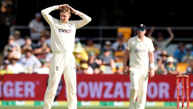 BRISBANE, AUSTRALIA - DECEMBER 09: England captain Joe Root looks on during day two of the First Test Match in the Ashes series between Australia and England at The Gabba on December 09, 2021 in Brisbane, Australia. (Photo by Matt Roberts - CA/Cricket Australia via Getty Images)