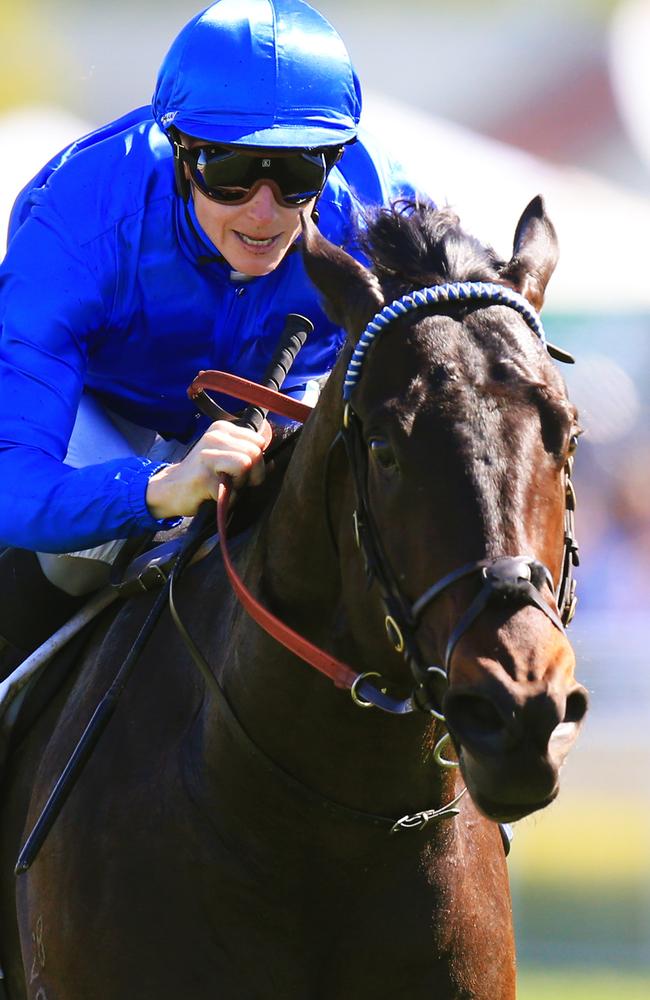 Exosphere, ridden by James McDonald, wins the Roman Consul Stakes. Picture: Mark Evans