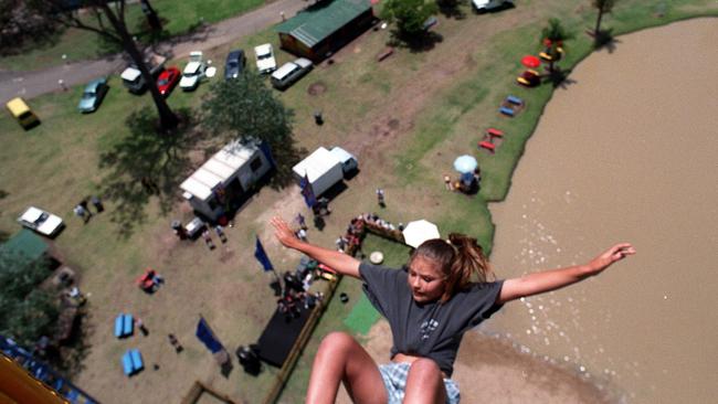 Zoe Thiel takes plunge at bungee jumping venue at Magic Kingdom Amusement Park, Lansvale during its heyday.