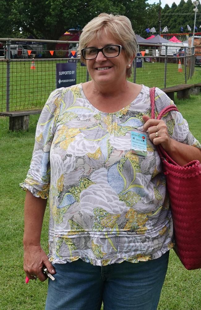 Show announcer Marjorie Hawkins at the Dorrigo Show, November 24, 2023. Picture: Chris Knight