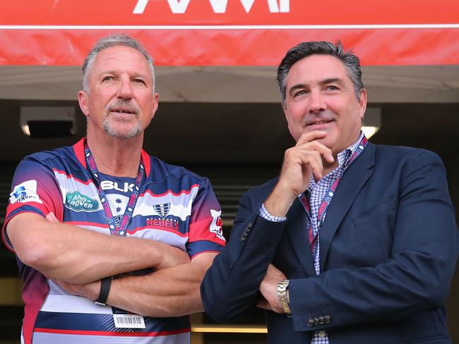 Andrew Cox (right) with England cricket legend Ian Botham. Picture: Getty Images