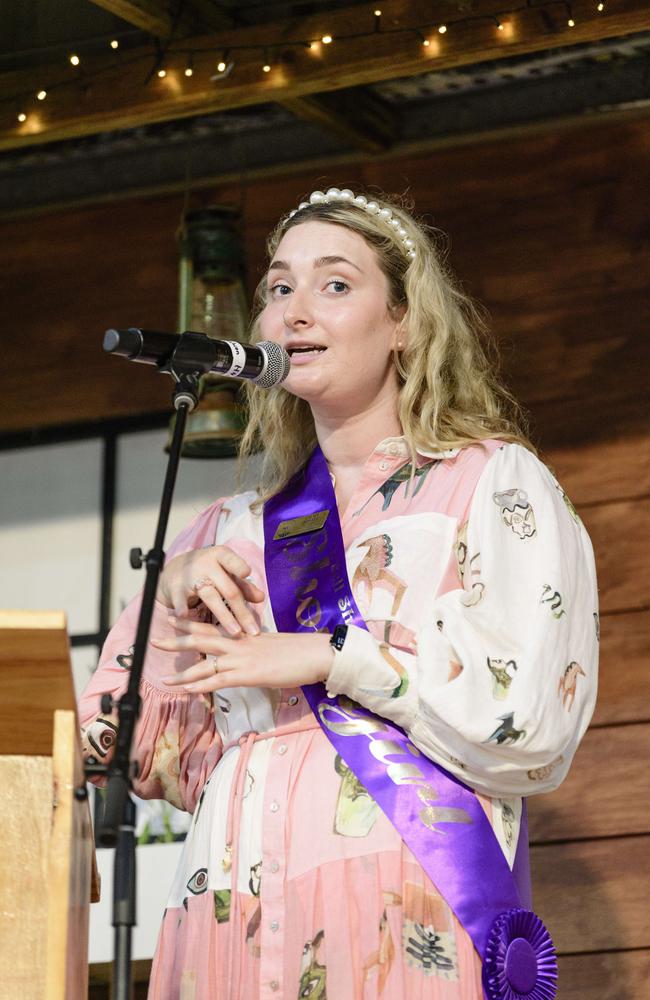 Laura Powell, representing Bell, speaking at the Darling Downs Showgirl announcement at the People First Bank Toowoomba Royal Show, Saturday, March 29, 2025. Picture: Kevin Farmer