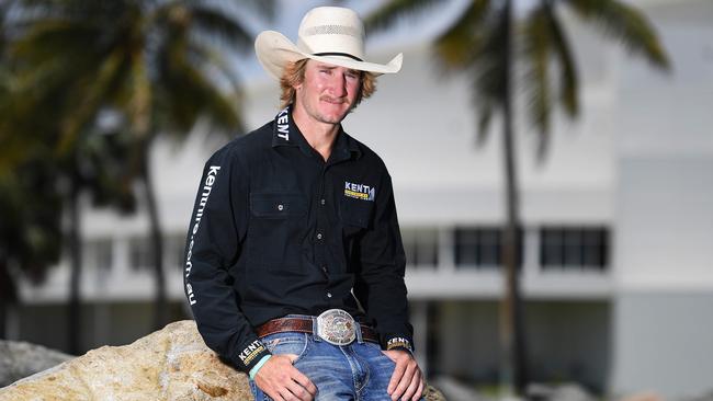 Reigning PBR Australia national champion Aaron Kleier outside the Townsville Entertainment and Convention Centre. Picture: Shae Beplate.