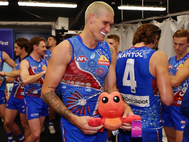 It was all smiles for Rory Lobb and the Dogs after the game. (Photo by Morgan Hancock/Getty Images)